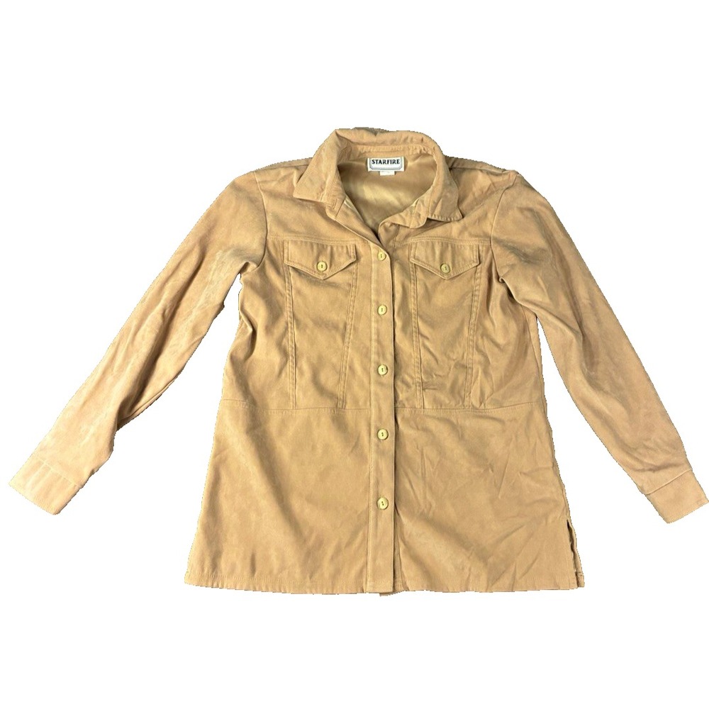 VTG 90s Starfire Womens Top 10 Beige ButtonUp Faux Suede Shacket Western Indie